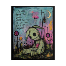 Load image into Gallery viewer, Rolled Poster — Cute Goth Bunny Art Print with Quote “Life Will Knock You Down…”