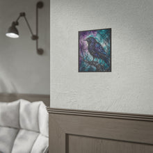 Load image into Gallery viewer, Gothic Watercolor Raven Art Print – Purple & Teal Perched Crow Bird Wall Decor
