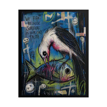 Load image into Gallery viewer, Rolled Poster — Dark Surreal Bird & Fish Art Print (“We Fight Because Survival Is Our Only Truth”)