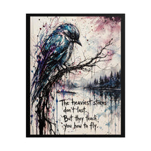 Load image into Gallery viewer, Bird Art Poster – "The Heaviest Storms Don't Last" Inspirational Rolled Wall Art