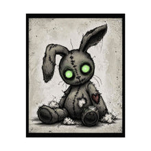Load image into Gallery viewer, Creepy Plush Bunny Poster – Glowing Green Eyes Rolled Art Print
