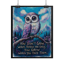 Load image into Gallery viewer, "You Grow When You Face Them" Owl Wall Art | Whimsical Mountain Print
