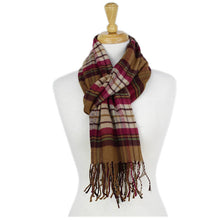 Load image into Gallery viewer, Plaid Cashmere Feel Scarf 12-pack Brown/burgundy