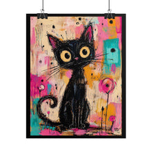 Load image into Gallery viewer, Whimsical Black Cat Rolled Poster — Colorful Cute Cat Wall Art