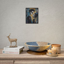 Load image into Gallery viewer, Gothic Skeleton Couple Art Poster – Spooky Cute Yellow & Blue Contrast Wall Art