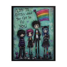 Load image into Gallery viewer, LGBTQ+ Pride Emo Subculture Art, Dark Teal Rainbow Flag Wall Decor, Edgy Teen Room Alt Poster