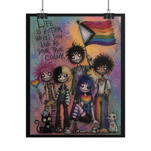 Load image into Gallery viewer, Alt Fashion Pride Poster, Pastel Goth Group Rainbow Artwork, Inspirational Queer Subculture Wall Art