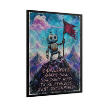 Load image into Gallery viewer, "Challenges Shape You" Robot Wall Art | Inspirational Mountain Peak Flag Print