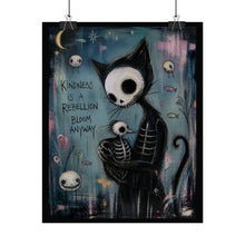 Load image into Gallery viewer, Kindness Is a Rebellion Cat Poster — Gothic Skeleton Art Print