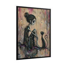 Load image into Gallery viewer, Gothic Girl & Cat Art Poster — Moody Dark Fairy Illustration (Rolled Poster)
