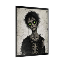 Load image into Gallery viewer, Rolled Poster — Creepy Skeleton with Glowing Green Eyes Art Print