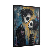 Load image into Gallery viewer, Gothic Skeleton Couple Art Poster – Spooky Cute Yellow & Blue Contrast Wall Art