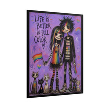 Load image into Gallery viewer, Creepy Cute Emo Couple with Spooky Cats Poster - Rainbow Pride Flag Canvas Print