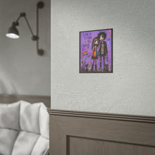 Load image into Gallery viewer, Creepy Cute Emo Couple with Spooky Cats Poster - Rainbow Pride Flag Canvas Print