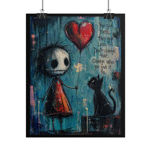 Load image into Gallery viewer, Rolled Poster — Whimsical Girl & Cat Heart Balloon Art Print with Quote (‘You give 100%…’)