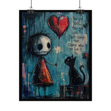Load image into Gallery viewer, Rolled Poster — Whimsical Girl & Cat Heart Balloon Art Print with Quote (‘You give 100%…’)