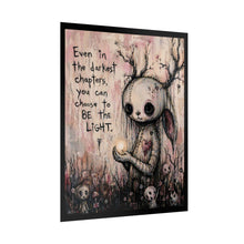 Load image into Gallery viewer, Rolled Poster — 'Be the Light' Cute Creepy Bunny Illustration Inspirational Wall Art