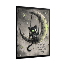 Load image into Gallery viewer, Rolled Poster — Cute Goth Cat on Moon Illustration with Quote “Let Your Light Be the Reason Someone Smiles Today”