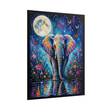 Load image into Gallery viewer, Vibrant Full Moon Elephant Poster - Celestial Wildlife Water Reflection Wall Decor