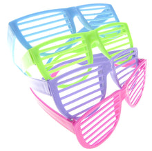 Load image into Gallery viewer, Plastic Shutter Shades Glasses (12Pairs/PK, Purple,Blue,Green, And Pink)  (available for purchase in increments of 1)