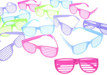 Load image into Gallery viewer, Plastic Shutter Shades Glasses (12Pairs/PK, Purple,Blue,Green, And Pink)  (available for purchase in increments of 1)