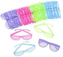 Load image into Gallery viewer, Plastic Shutter Shades Glasses (12Pairs/PK, Purple,Blue,Green, And Pink)  (available for purchase in increments of 1)