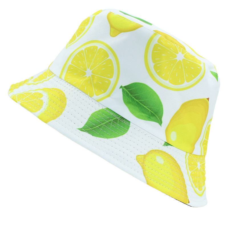 Reversible Lemon Printed Bucket Hat White