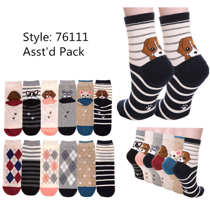 12pack Women's Cute Art Cartoon Colorful Casual Crew Cotton Animal Socks # 76111