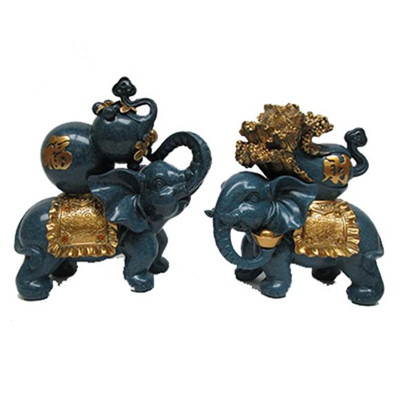 BLUE ELEPHANT W/HULU & CABBAGE PAIR