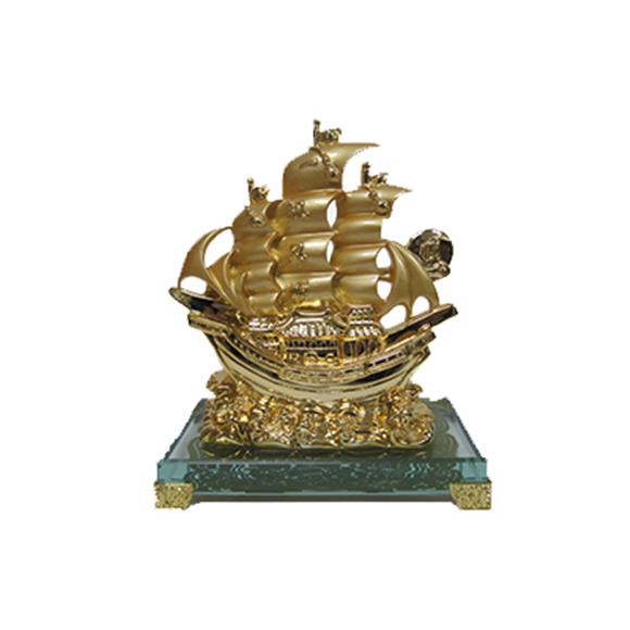 7″ GOLDEN SHIP ON CRYSTAL BASE