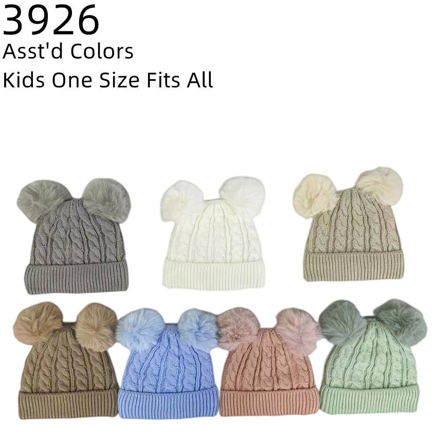 12-pack Wholesale Kid's Hat Pompom Winter Cable Knit Hat #3926