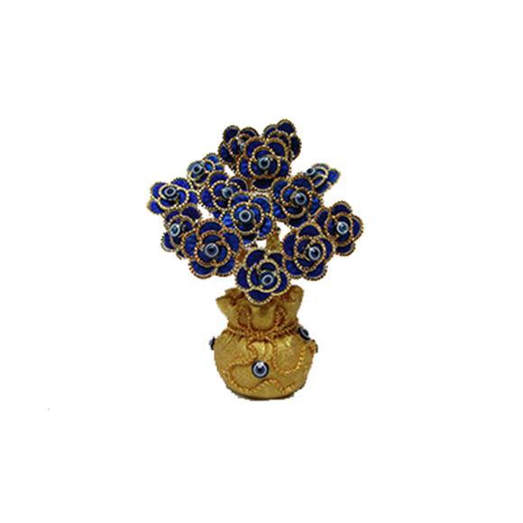 BLUE FLOWER BLUE EYE TREE W/GOLD MONEY BAG BASE