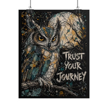 Load image into Gallery viewer, "Trust Your Journey" Gothic Owl Art Print – Dark Whimsy Moon &amp; Forest Bird Wall Decor
