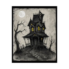 Load image into Gallery viewer, Haunted House Rolled Poster — Spooky Moonlit Halloween Wall Art
