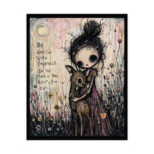 Load image into Gallery viewer, Rolled Poster – 'Be Gentle With Yourself' Whimsical Girl &amp; Deer Art Print
