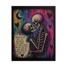 Load image into Gallery viewer, Rolled Poster — Rainbow Skull Couple with 'Falling in Love' Quote
