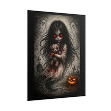 Load image into Gallery viewer, Horror Poster — Creepy Girl with Teddy Ghost Poster (Halloween Wall Art)
