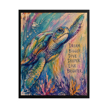 Load image into Gallery viewer, Dream, Dive, Live Sea Turtle Crayon Art close-up and action print
