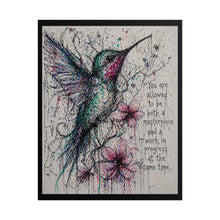 Load image into Gallery viewer, Hummingbird Inspirational Art Poster — "You are allowed to be both a masterpiece and a work in progress"
