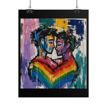 Load image into Gallery viewer, Abstract LGBTQ+ Rainbow Couple Wall Art | Intimate Same-Sex Hug Print
