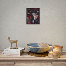 Load image into Gallery viewer, Moody Gothic Girl Portrait Art Print – Dark Whimsy Woman with Hanging Lightbulbs &amp; Candles Wall Decor
