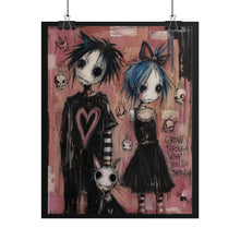 Load image into Gallery viewer, Gothic Emo Couple Art Print – "Grow Through What You Go Through" Spooky Character Wall Decor
