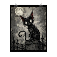 Load image into Gallery viewer, Gothic Moon Cat Poster – Spooky Black Cat Art Print (Rolled Poster)
