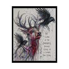 Load image into Gallery viewer, Stag &amp; Crows Art Poster — "We Claw at the Darkness" Rolled Wall Print
