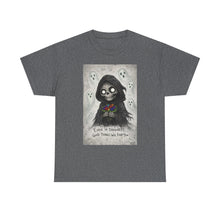 Load image into Gallery viewer, Skull Reaper Tee — “Even in Darkness… Good Things Will Find You” Gothic Halloween T-Shirt
