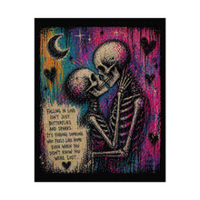 Load image into Gallery viewer, Rolled Poster — Rainbow Skull Couple with 'Falling in Love' Quote
