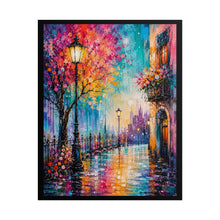 Load image into Gallery viewer, Vibrant European Street Night Poster - Romantic Cobblestone Alley Wall Decor
