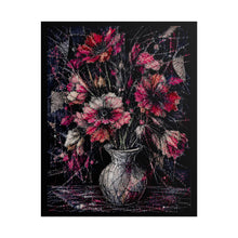 Load image into Gallery viewer, Mystical Gothic Spiderweb Floral Art Print – Dark Whimsy Stitched Bouquet &amp; Vase Wall Decor

