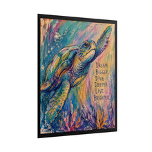 Load image into Gallery viewer, Dream, Dive, Live Sea Turtle Crayon Art close-up and action print
