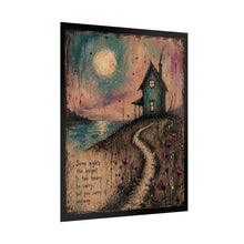 Load image into Gallery viewer, Rolled Poster — Moonlit Cottage Art Print with Inspiring Quote
